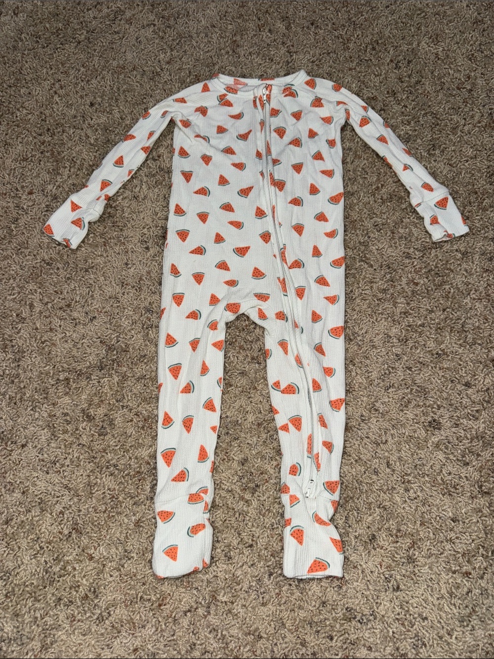 Caden Lane White Footed One-Piece with Orange Watermelon Print